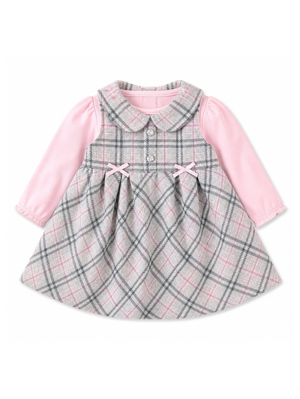 Savannah Gray & Pink Wool Blend Plaid Formal Dress & Bodysuit Baby Girl Size 3M